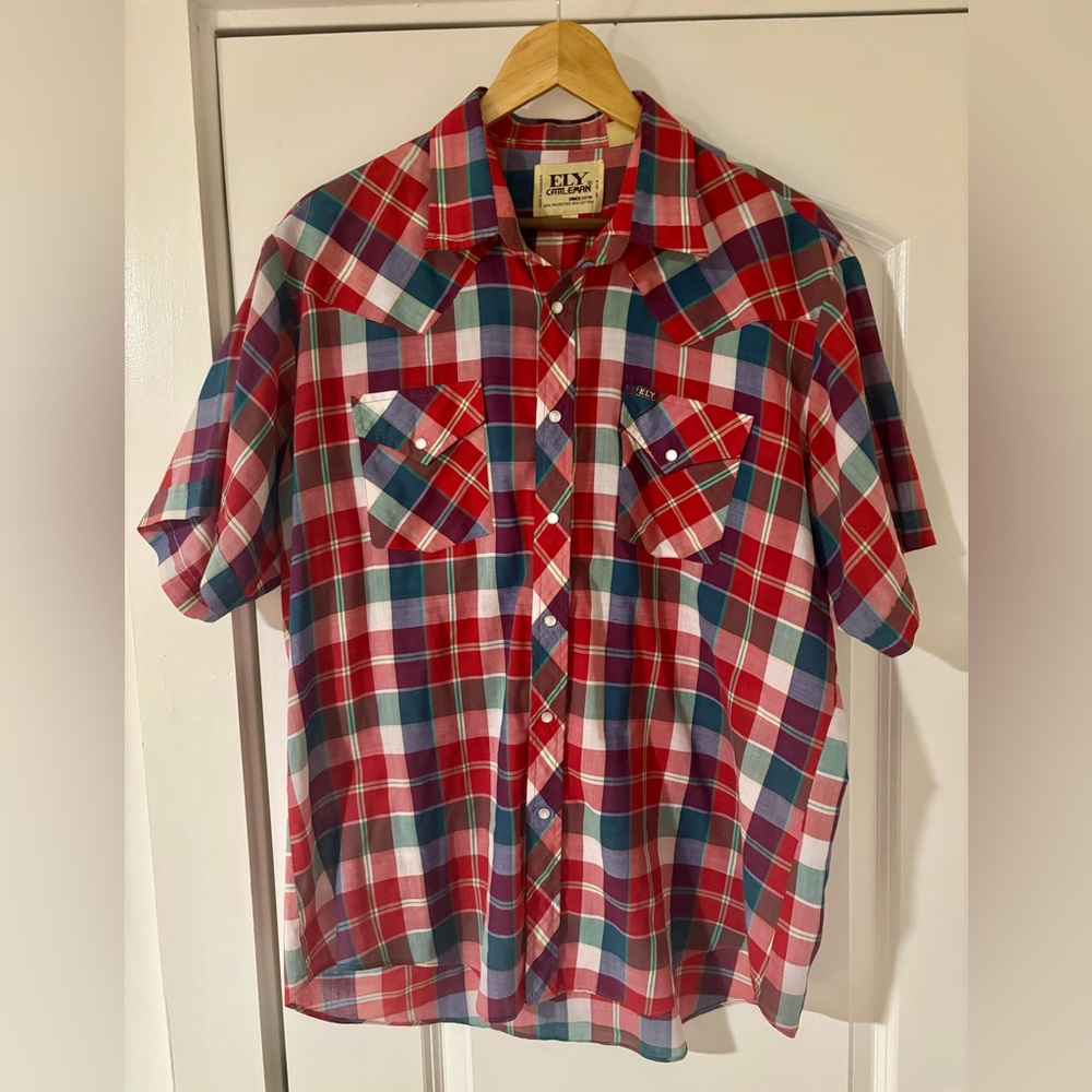 Snap button Plaid Short Sleeve Shirt